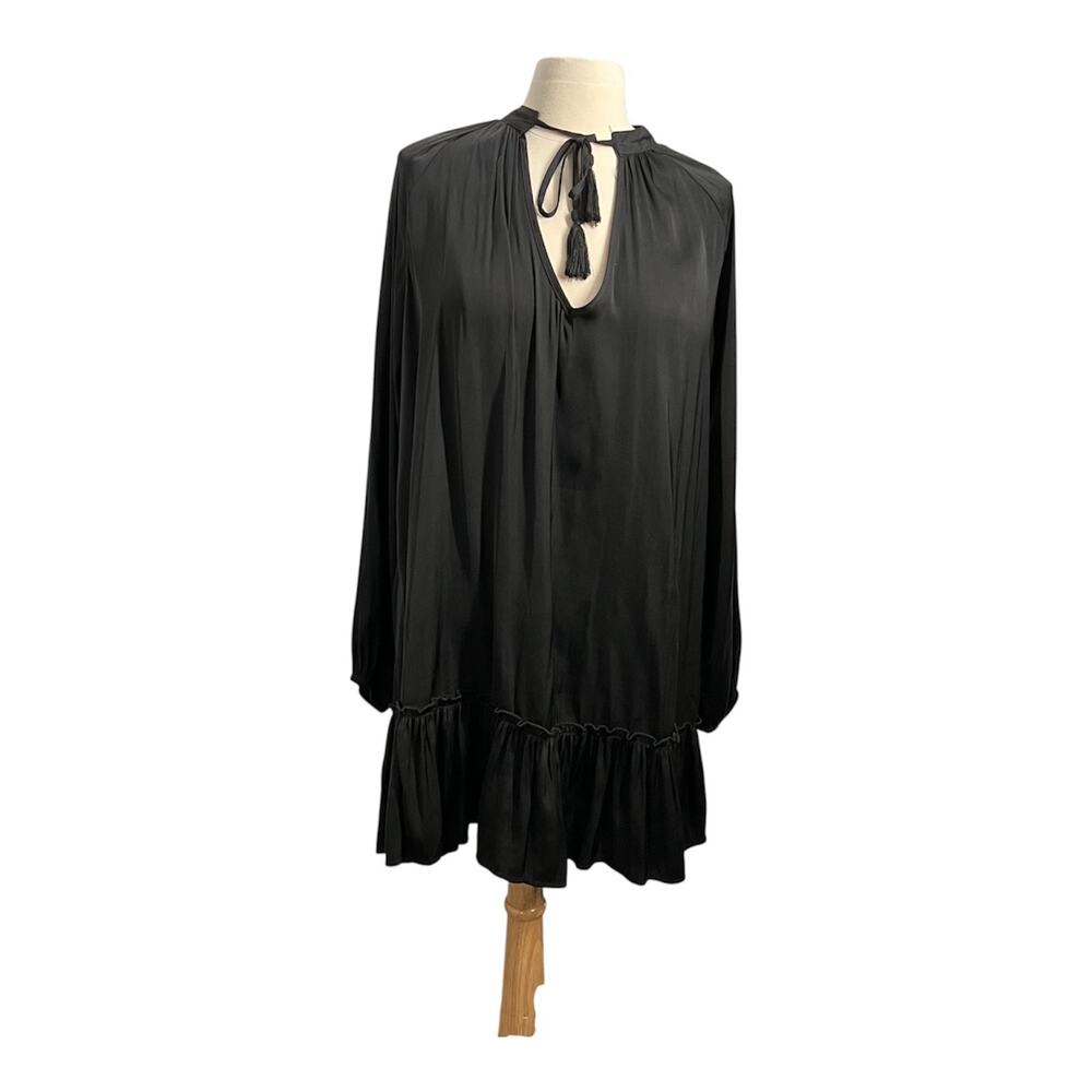 Glam Popover Beachy Resort Dress Black Tassel Neck Tie Women's Size Medium